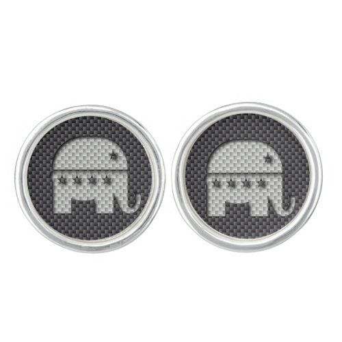 Carbon Fiber Elephant Republican Party Symbol Cufflinks