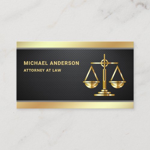 Carbon Fiber Gold Justice Scale Lawyer Attorney Business Card