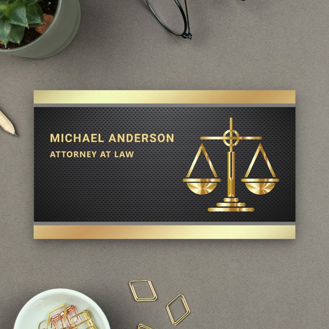 Carbon Fiber Gold Justice Scale Lawyer Attorney Business Card (Creator Uploaded)