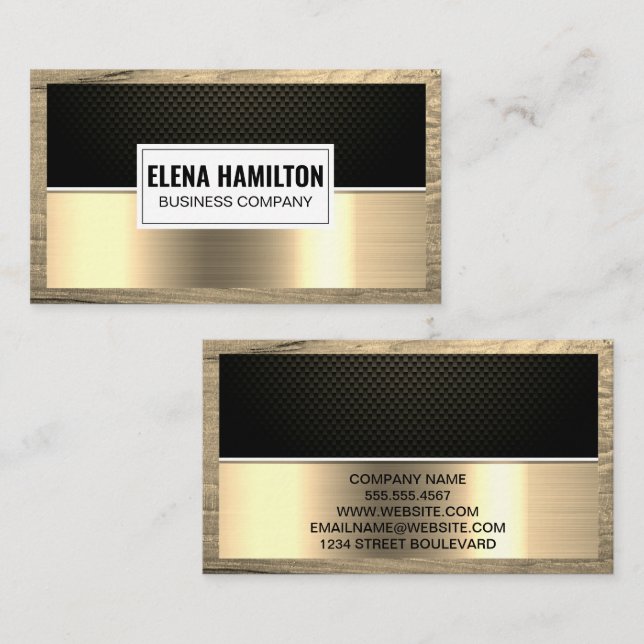 Carbon Fiber | Gold Metallic | Wood Frame Business Card (Front/Back)