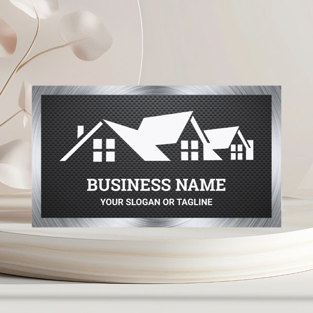 Carbon Fiber House Roofing Construction Roofer Business Card (Creator Uploaded)