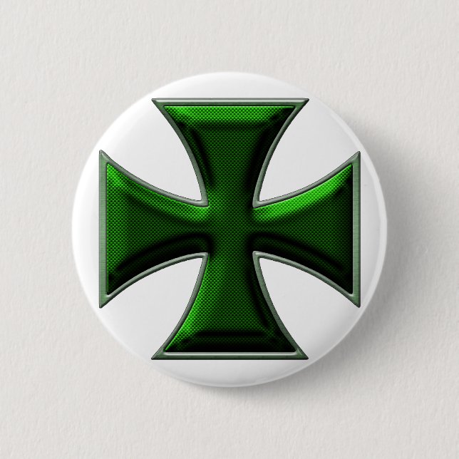 Carbon Fiber Iron Cross - Green Pinback Button (Front)