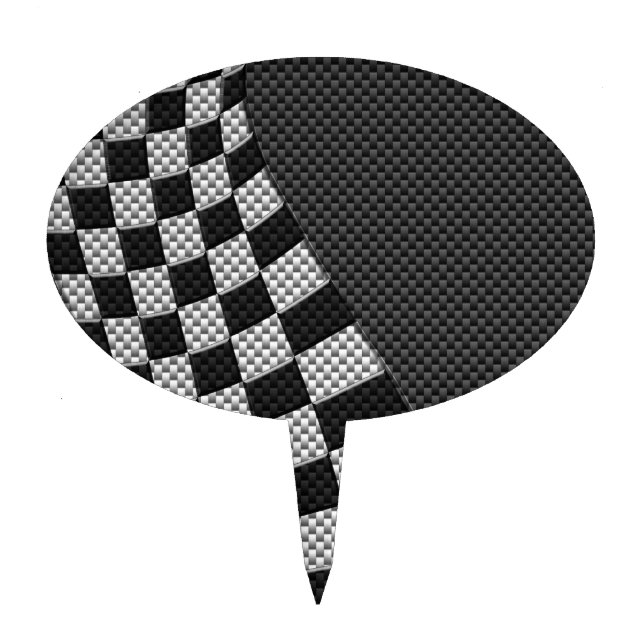 Carbon Fiber Like Racing Flag Wave Print Cake Topper (Front)