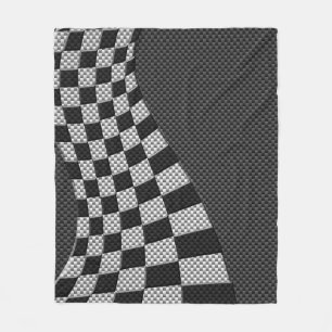 Carbon Fiber Like Racing Flag Wave Print Fleece Blanket