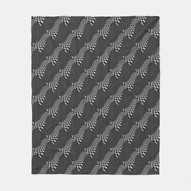 Carbon Fiber Like Racing Flag Wave Print Fleece Blanket (Front)