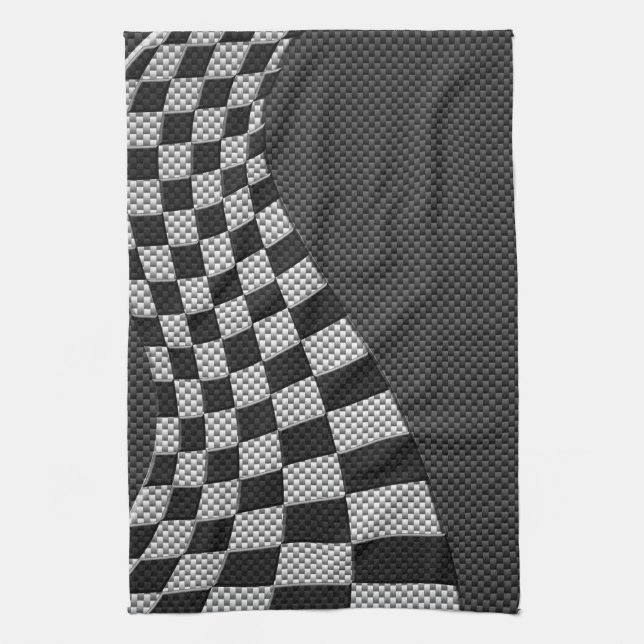 Carbon Fiber Like Racing Flag Wave Print Kitchen Towel (Vertical)