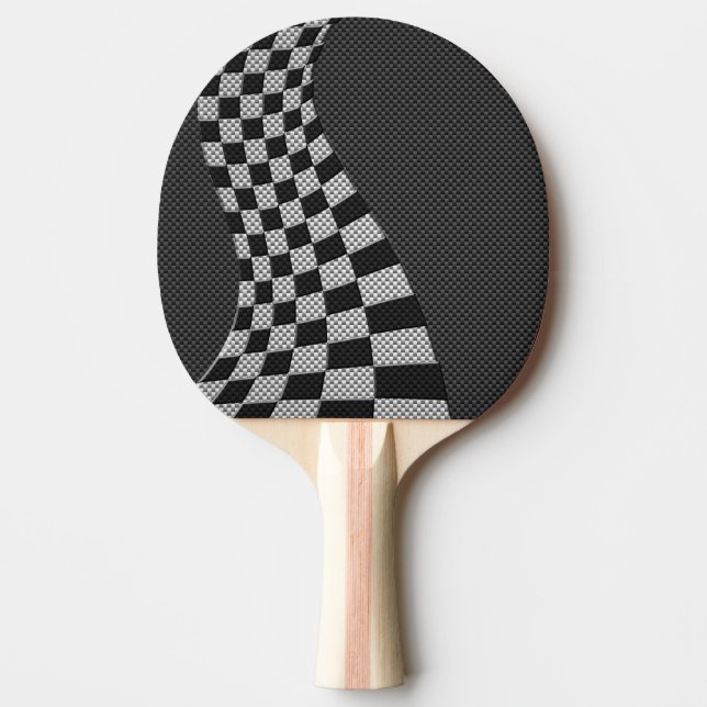 Carbon Fiber Like Racing Flag Wave Print Ping-Pong Paddle (Front)
