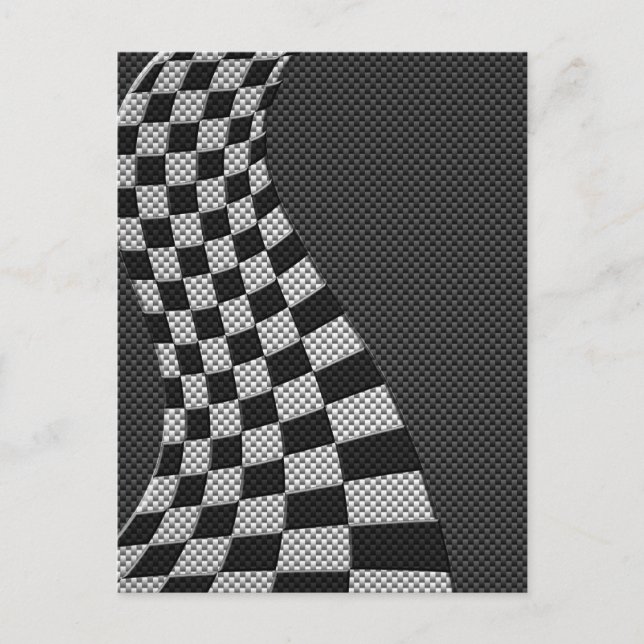 Carbon Fiber Like Racing Flag Wave Print Postcard (Front)