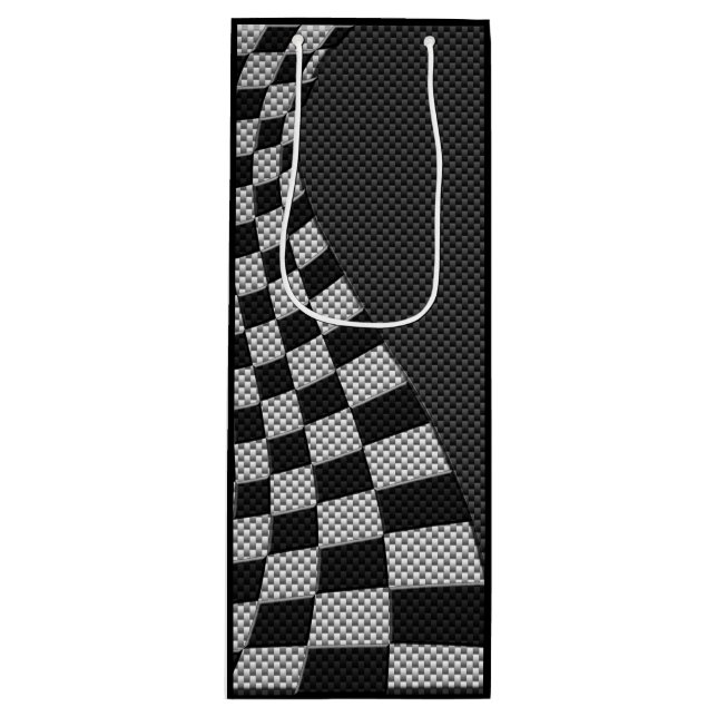 Carbon Fiber Like Racing Flag Wave Print Wine Gift Bag (Front)