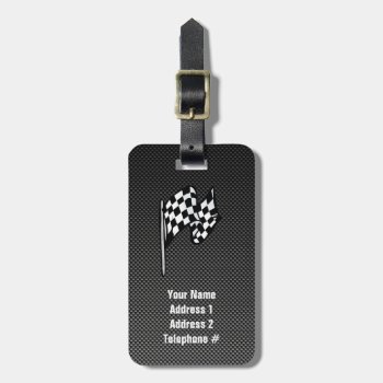 Carbon Fiber Look Checkered Flag Luggage Tag by SportsWare at Zazzle