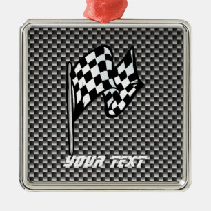 Carbon Fiber look Checkered Flag Metal Ornament