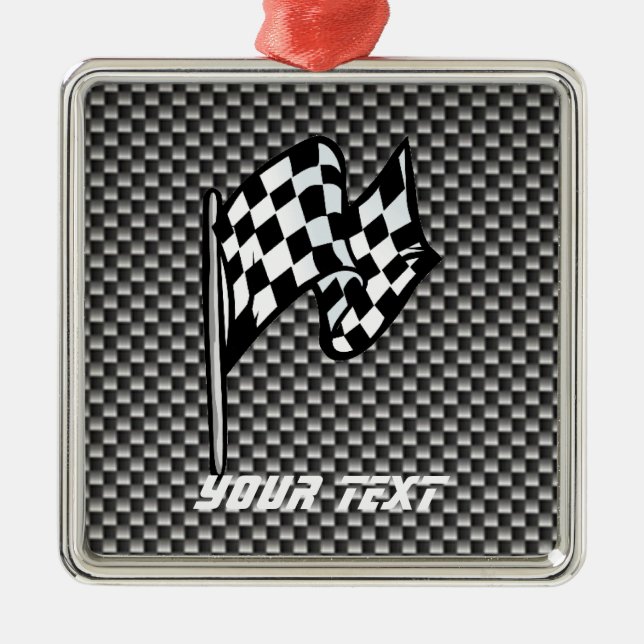 Carbon Fiber look Checkered Flag Metal Ornament (Front)