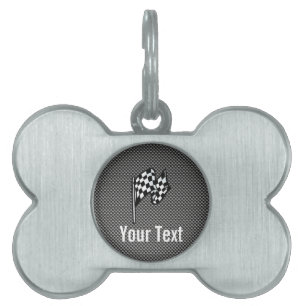 Carbon Fiber look Checkered Flag Pet ID Tag