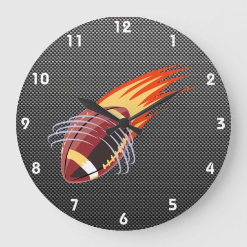 Carbon Fiber look Flaming Football Large Clock