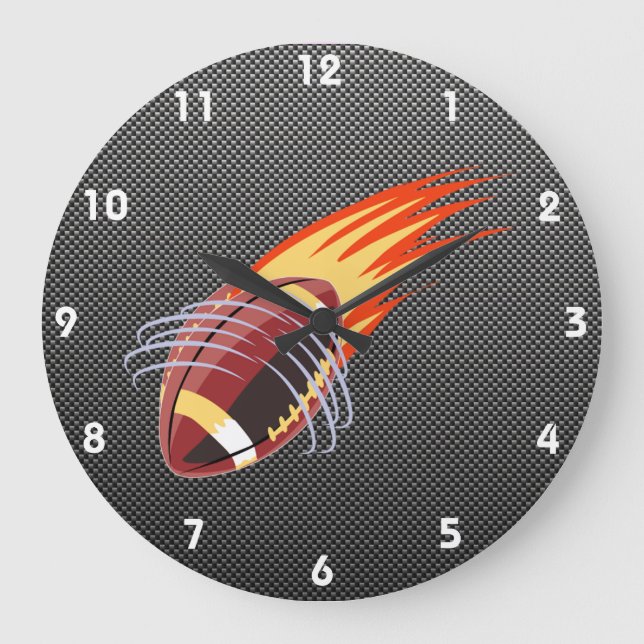 Carbon Fiber look Flaming Football Large Clock (Front)