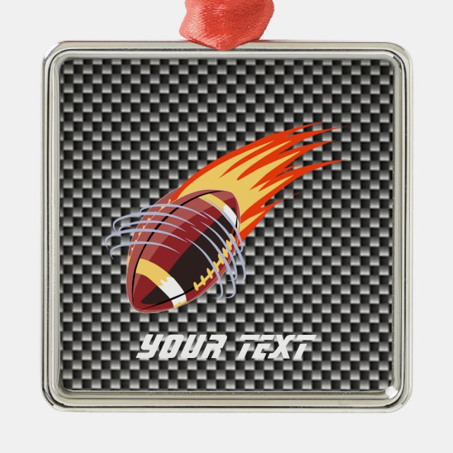 Carbon Fiber look Flaming Football Metal Ornament (Front)
