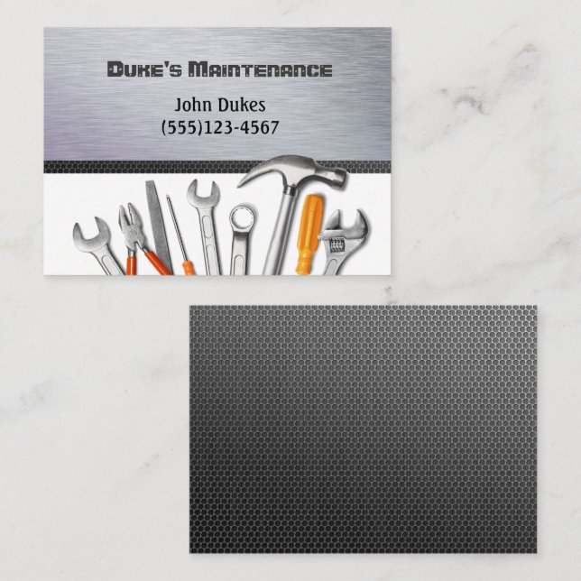 Carbon Fiber Metal Tools Handyman Maintenance Business Card (Front/Back)