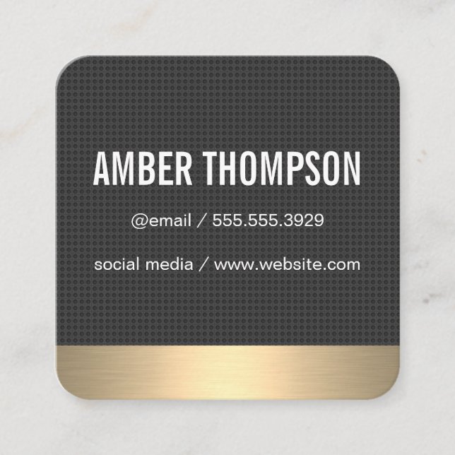 Carbon Fiber Print / Gold Lux Square Business Card (Front)