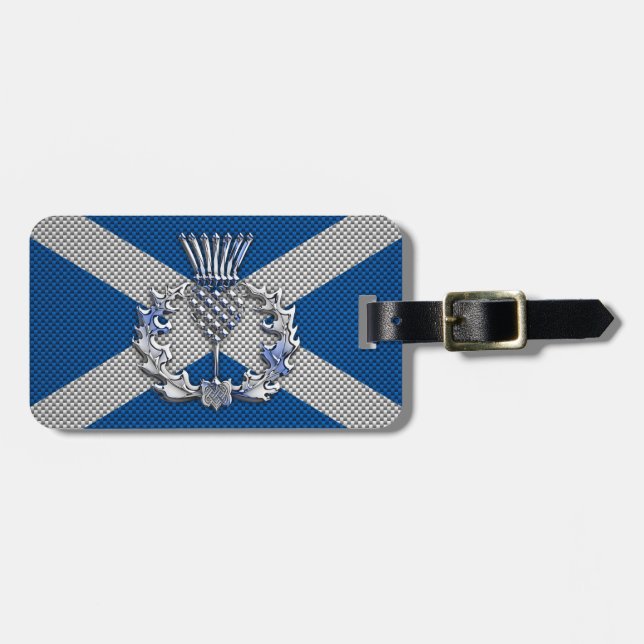 Carbon Fiber Print Scotland Flag Luggage Tag (Front Horizontal)