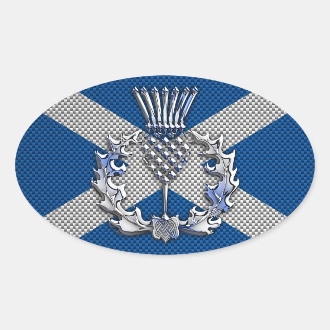 Carbon Fiber Print Scotland Flag Oval Sticker (Front)