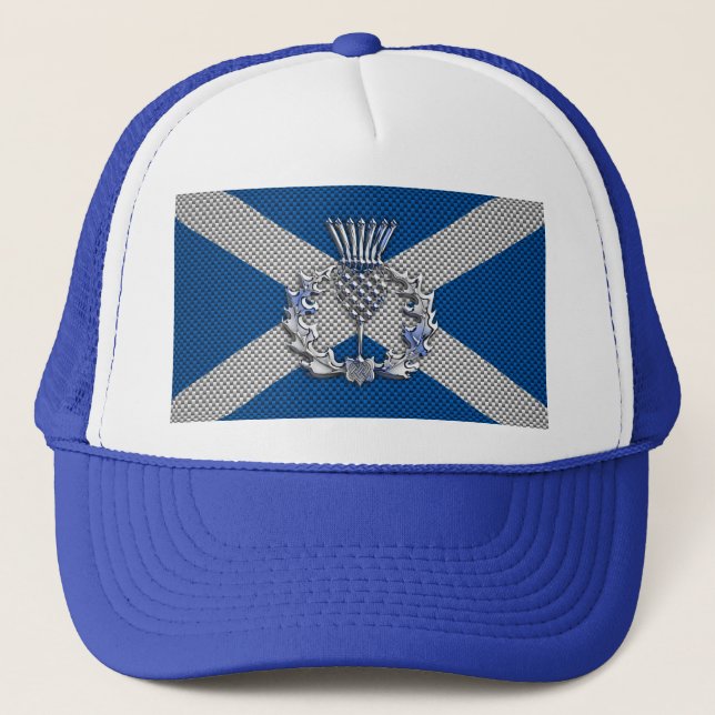 Carbon Fiber Print Scotland Flag Trucker Hat (Front)