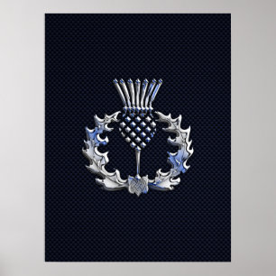 Carbon Fiber Print Silver Scottish Thistle