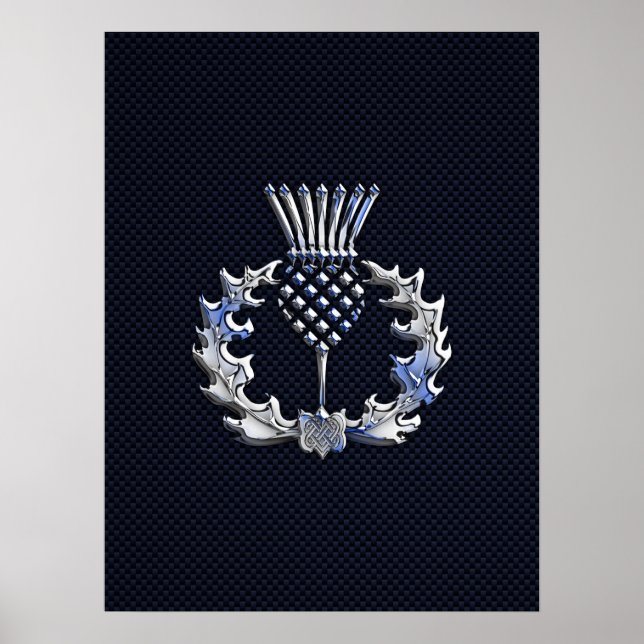 Carbon Fiber Print Silver Scottish Thistle (Front)