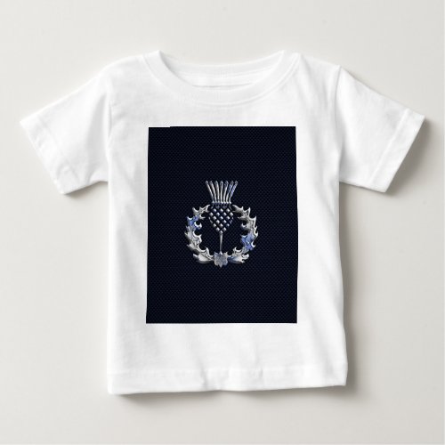 Carbon Fiber Print Silver Scottish Thistle Baby T_Shirt