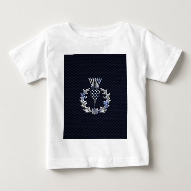 Carbon Fiber Print Silver Scottish Thistle Baby T-Shirt (Front)