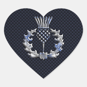 Carbon Fiber Print Silver Scottish Thistle Heart Sticker