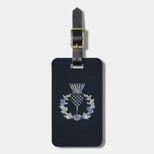 Carbon Fiber Print Silver Scottish Thistle Luggage Tag