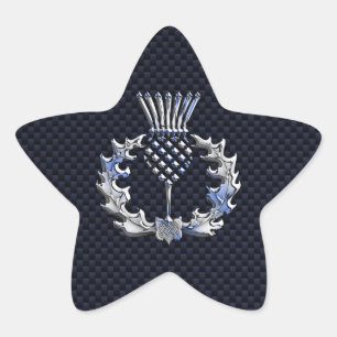 Carbon Fiber Print Silver Scottish Thistle Star Sticker