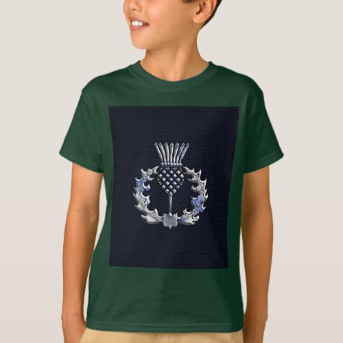 Carbon Fiber Print Silver Scottish Thistle T_Shirt