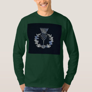 Carbon Fiber Print Silver Scottish Thistle T-Shirt