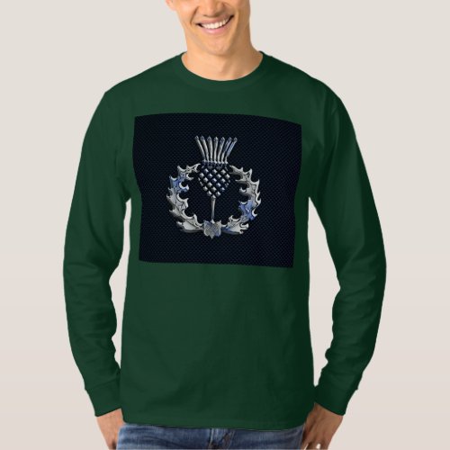 Carbon Fiber Print Silver Scottish Thistle T_Shirt