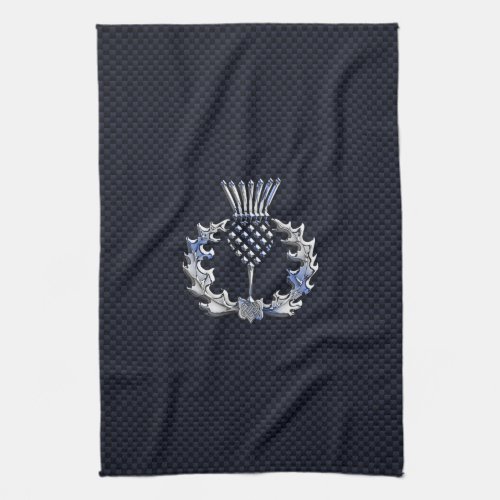 Carbon Fiber Print Silver Scottish Thistle Towel