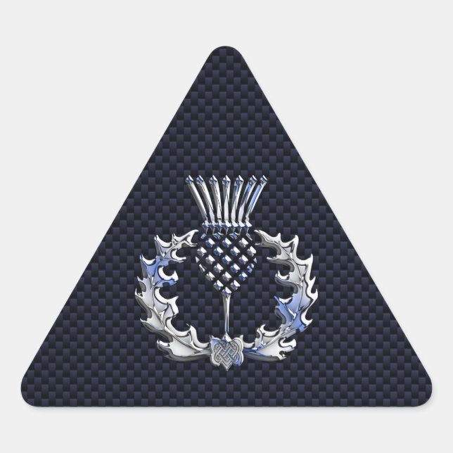 Carbon Fiber Print Silver Scottish Thistle Triangle Sticker (Front)