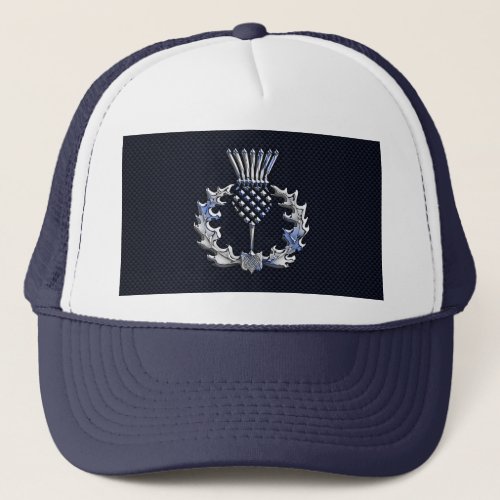 Carbon Fiber Print Silver Scottish Thistle Trucker Hat