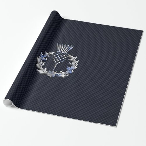 Carbon Fiber Print Silver Scottish Thistle Wrapping Paper