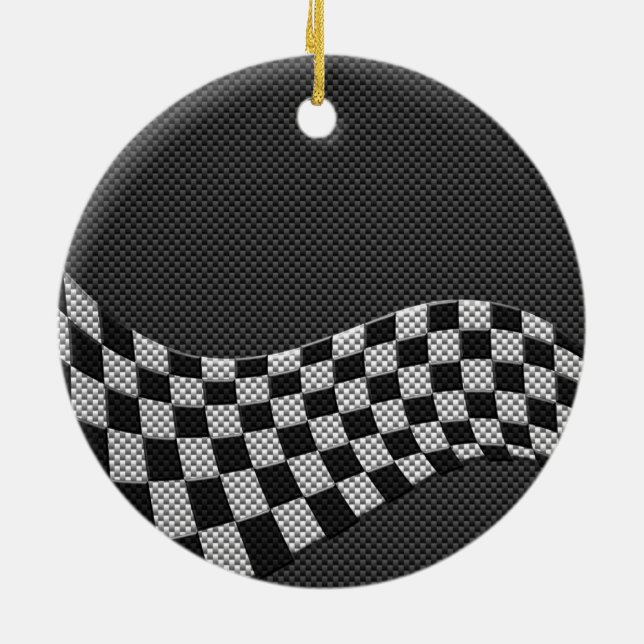 Carbon Fiber Racing Flag Wave Print Decor Ceramic Ornament (Back)
