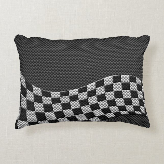 Carbon Fiber Racing Flag Wave Print Decor Decorative Pillow (Front)