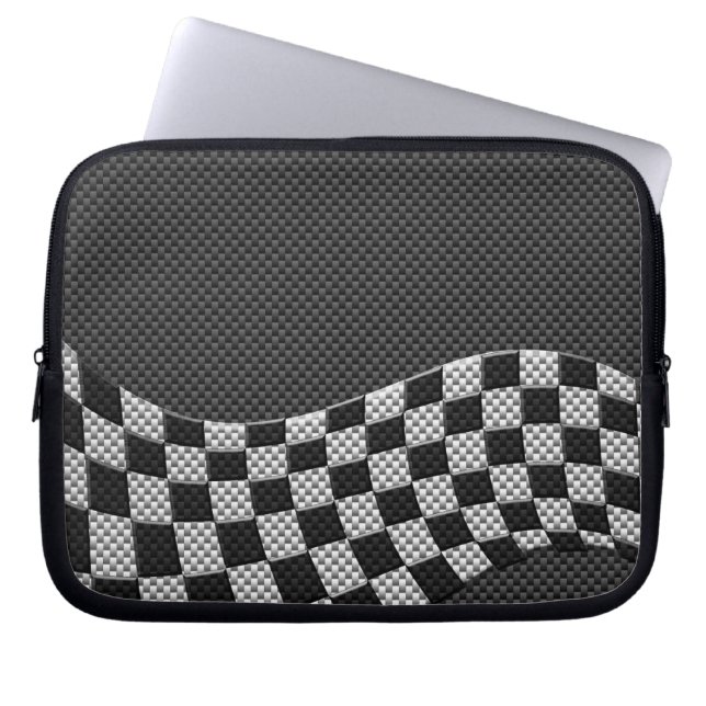 Carbon Fiber Racing Flag Wave Print Decor Laptop Sleeve (Front)