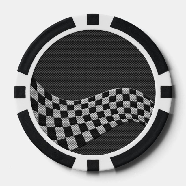 Carbon Fiber Racing Flag Wave Print Decor Poker Chips (Front)