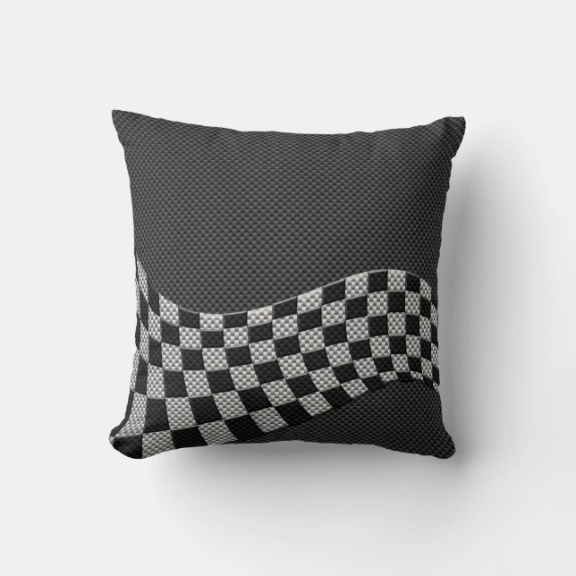 Carbon Fiber Racing Flag Wave Print Decor Throw Pillow (Front)