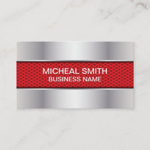 Carbon Fiber Red Silver Metallic Business Card