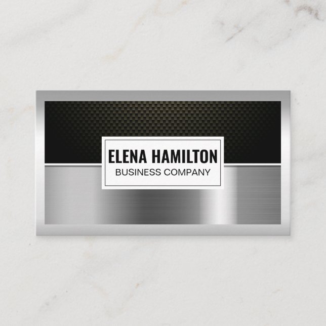Carbon Fiber | Silver Aluminum Metallic  Business Card (Front)