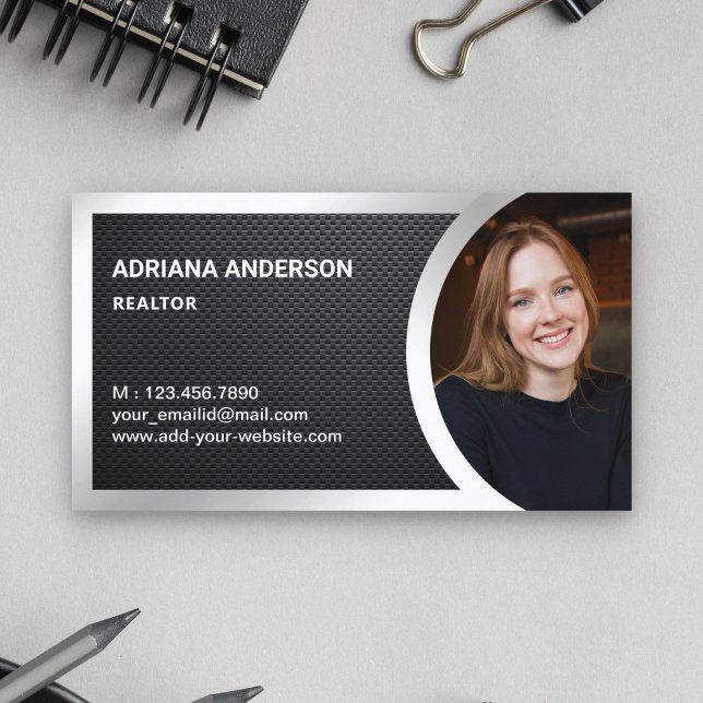Carbon Fiber Silver Foil Real Estate Photo Realtor Business Card (Creator Uploaded)
