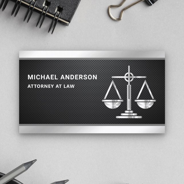 Carbon Fiber Silver Justice Scale Lawyer Attorney Business Card (Creator Uploaded)