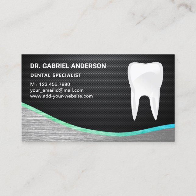 Carbon Fiber Steel Tooth Dental Clinic Dentist Business Card (Front)