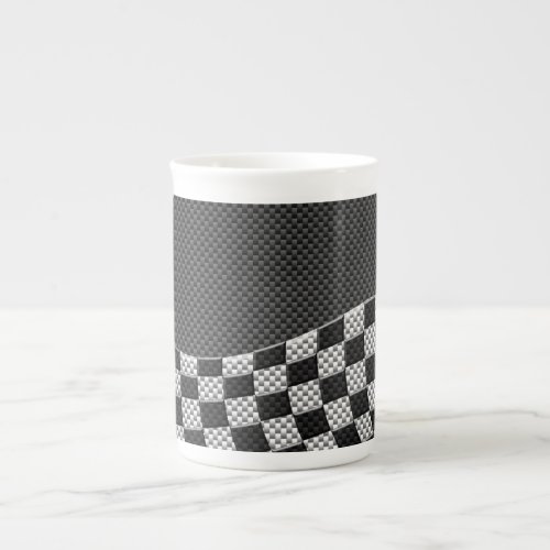 Carbon Fiber Style Checkered Racing Flag Wave Bone China Mug
